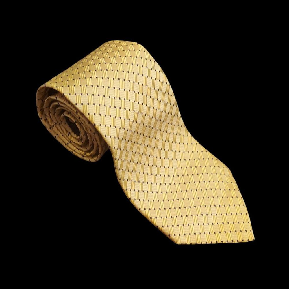 Tommy Hilfiger Gold Blue 100% Silk Men’s Neck Tie Timeless Geometric Made In U